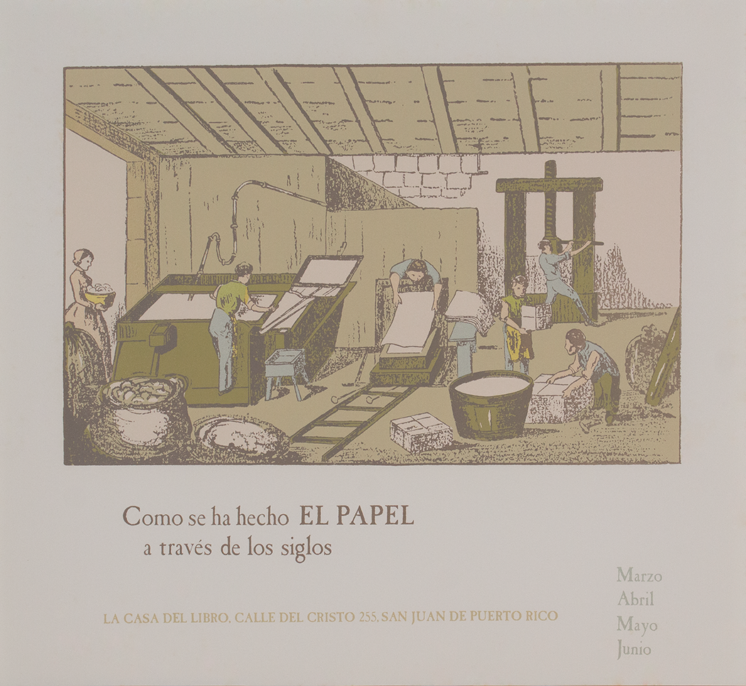Cartel de exposición LCDL | Cómo se ha hecho el papel a través de los siglos, 1969 | Medidas: 40.6 cm x 44.1 cm | Serigrafía