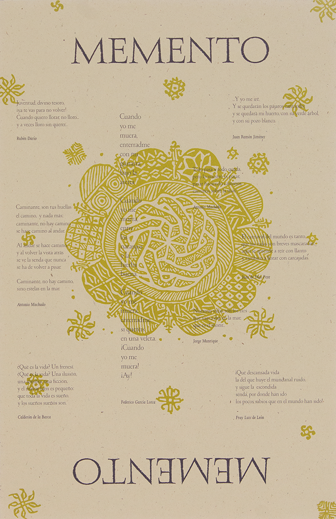 Cartel de LCDL | Memento | Diseño por Araceli Ortiz-Azancot | Curaduría por María Teresa Arrarás | Medidas: 11 3/8’’ x 17’’ | Serigrafía